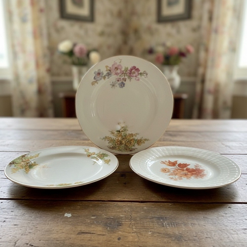 Vintage 1950s Edwin Knowles Assorted Floral Bread Plates *